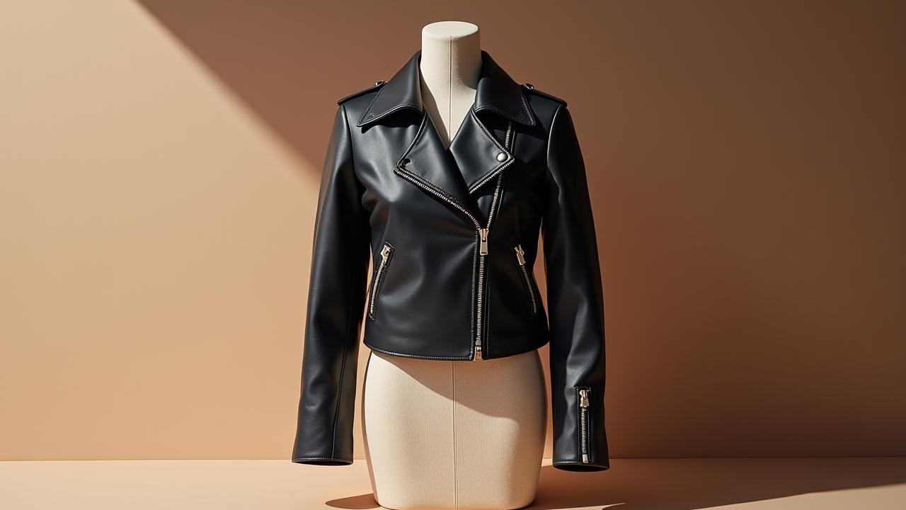 Jaket gaya biker moden diperbuat daripada Mylo kulit cendawan