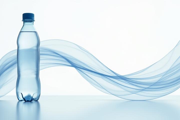 Botol plastik yang ditukar menjadi gentian benang, menunjukkan proses kitar semula