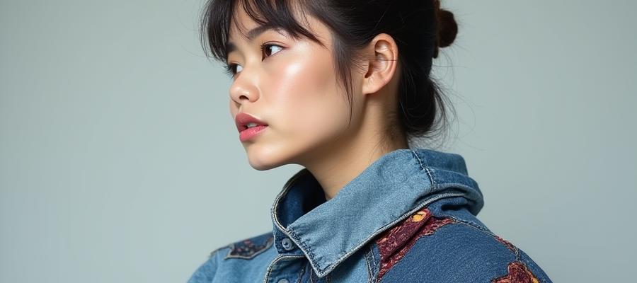 Pakaian upcycled unik dengan rekaan artistik, menonjolkan kreativiti lestari