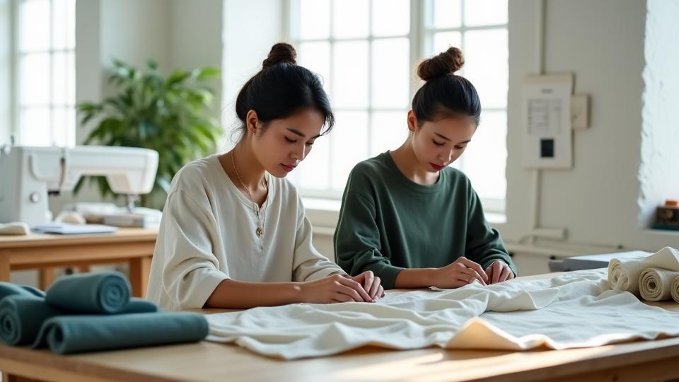 Pengasas Fjord Fesyen di bengkel mereka, meneliti fabrik lestari dengan teliti, persekitaran minimalis dan inspirasi Nordic