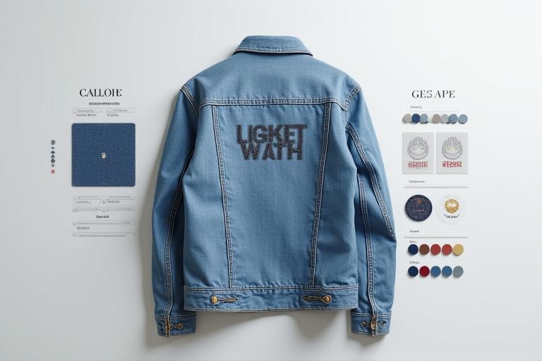 Mockup jaket denim dengan pilihan kustomisasi yang berbeza