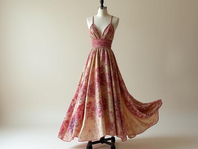 Gaun patchwork unik dari fabrik vintaj